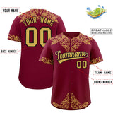 Custom Crimson Old Gold Baroque Style Personalized Baseball Jersey