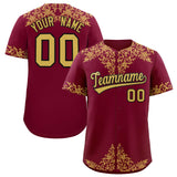 Custom Crimson Old Gold Baroque Style Personalized Baseball Jersey