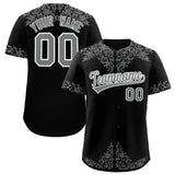 Custom Black Gray Baroque Style Personalized Baseball Jersey