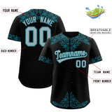 Custom Black Teal Baroque Style Personalized Baseball Jersey
