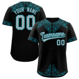 Custom Black Teal Baroque Style Personalized Baseball Jersey