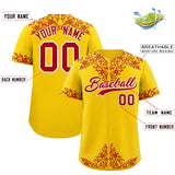 Custom Gold Red Baroque Style Personalized Baseball Jersey