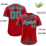 Custom Red Teal Baroque Style Personalized Baseball Jersey