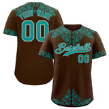 Custom Brown Teal Baroque Style Personalized Baseball Jersey