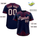Custom Navy Crimson Baroque Style Personalized Baseball Jersey