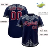 Custom Navy Silver Baroque Style Personalized Baseball Jersey