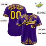 Custom Purple Gold Baroque Style Personalized Baseball Jersey