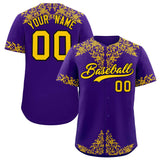 Custom Purple Gold Baroque Style Personalized Baseball Jersey