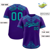 Custom Purple Aqua Baroque Style Personalized Baseball Jersey