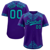 Custom Purple Aqua Baroque Style Personalized Baseball Jersey