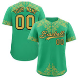 Custom Bright Green Old Gold Baroque Style Personalized Baseball Jersey