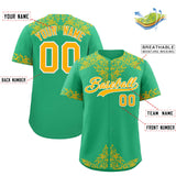Custom Bright Green Gold Baroque Style Personalized Baseball Jersey