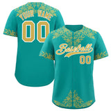 Custom Aqua Old Gold Baroque Style Personalized Baseball Jersey