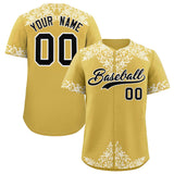 Custom Old Gold White Baroque Style Personalized Baseball Jersey
