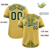 Custom Old Gold Green Baroque Style Personalized Baseball Jersey