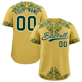 Custom Old Gold Green Baroque Style Personalized Baseball Jersey