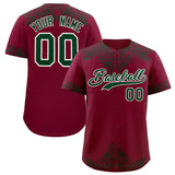 Custom Crimson Green Baroque Style Personalized Baseball Jersey