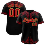 Custom Black Red Baroque Style Personalized Baseball Jersey