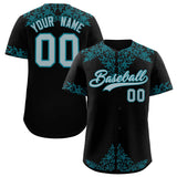 Custom Black Teal Baroque Style Personalized Baseball Jersey