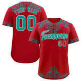 Custom Red Teal Baroque Style Personalized Baseball Jersey