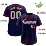 Custom Navy Crimson Baroque Style Personalized Baseball Jersey