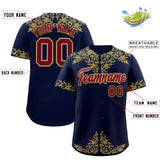 Custom Navy Old Gold Baroque Style Personalized Baseball Jersey