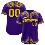 Custom Purple Gold Baroque Style Personalized Baseball Jersey