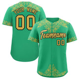 Custom Bright Green Old Gold Baroque Style Personalized Baseball Jersey