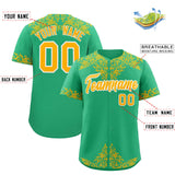 Custom Bright Green Gold Baroque Style Personalized Baseball Jersey