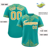 Custom Aqua Old Gold Baroque Style Personalized Baseball Jersey