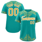 Custom Aqua Old Gold Baroque Style Personalized Baseball Jersey