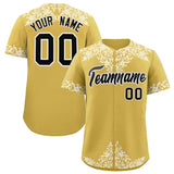 Custom Old Gold White Baroque Style Personalized Baseball Jersey