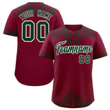 Custom Crimson Green Baroque Style Personalized Baseball Jersey
