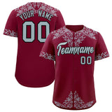 Custom Crimson Silver Baroque Style Personalized Baseball Jersey