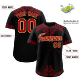Custom Black Red Baroque Style Personalized Baseball Jersey