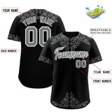 Custom Black Gray Baroque Style Personalized Baseball Jersey