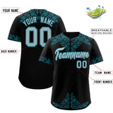 Custom Black Teal Baroque Style Personalized Baseball Jersey