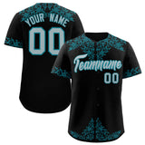 Custom Black Teal Baroque Style Personalized Baseball Jersey