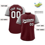 Custom Burgundy Gray Raglan Sleeves Authentic Baseball Jersey