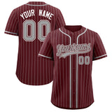 Custom Burgundy Gray Stripe Fashion Authentic Baseball Jersey