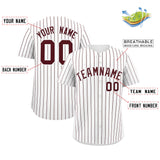 Custom White Burgundy Stripe Fashion Authentic Baseball Jersey