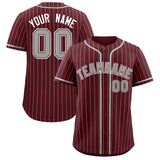 Custom Burgundy Gray Stripe Fashion Authentic Baseball Jersey