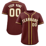 Custom Burgundy Old Gold Stripe Fashion Authentic Baseball Jersey