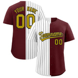 Custom White Burgundy Split Fashion Authentic Baseball Jersey