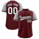 Custom Burgundy Gray Raglan Sleeves Authentic Baseball Jersey