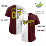 Custom White Burgundy Two Tone Striped Fashion Authentic Baseball Jersey