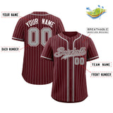 Custom Burgundy Gray Stripe Fashion Authentic Baseball Jersey