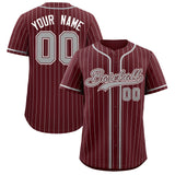 Custom Burgundy Gray Stripe Fashion Authentic Baseball Jersey