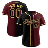 Custom Black Burgundy Two Tone Gradient Fashion Authentic Baseball Jersey