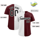 Custom White Burgundy Two Tone Striped Fashion Authentic Baseball Jersey